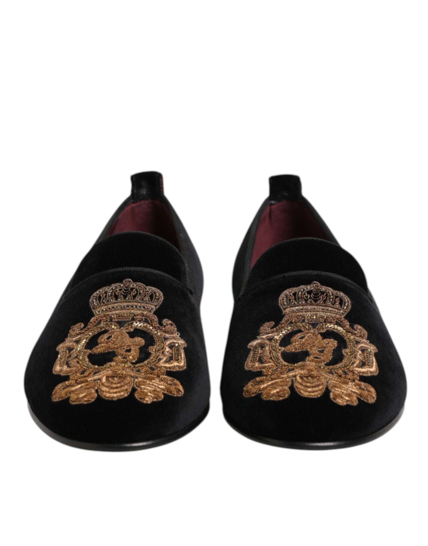 Dolce & Gabbana Black Velvet Gold Crown Mens Loafers
