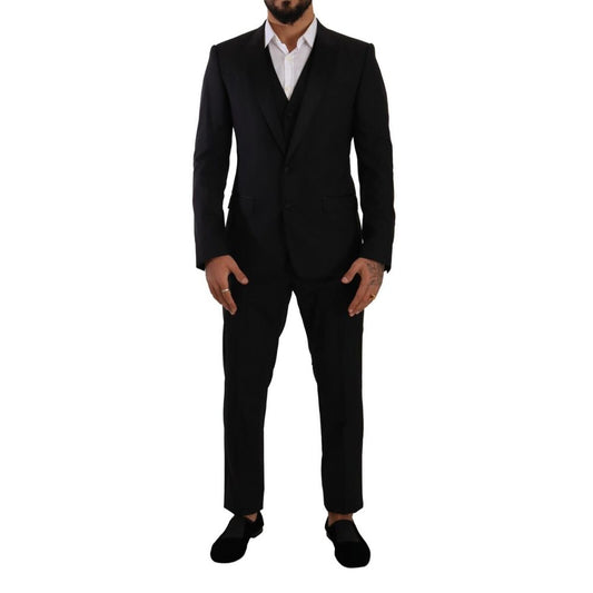 Dolce & Gabbana Black Wool Suit - Exquisite Three-Piece Ensemble
