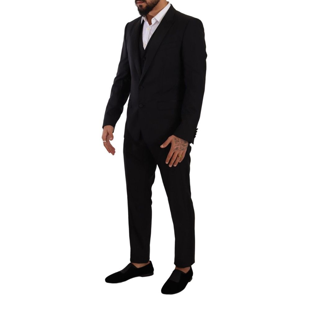 Dolce & Gabbana Black Wool Suit - Exquisite Three-Piece Ensemble