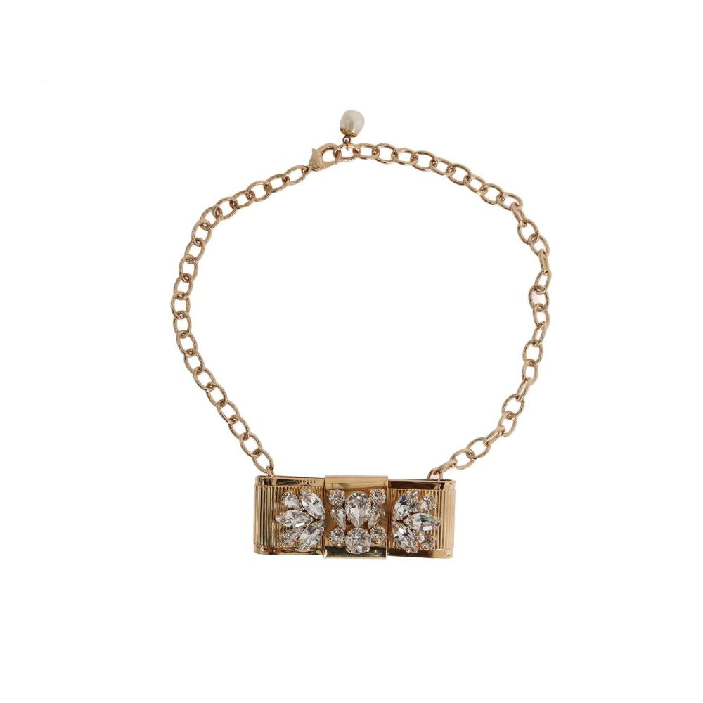 Dolce & Gabbana Gold Brass Crystal Bow Chain Necklace
