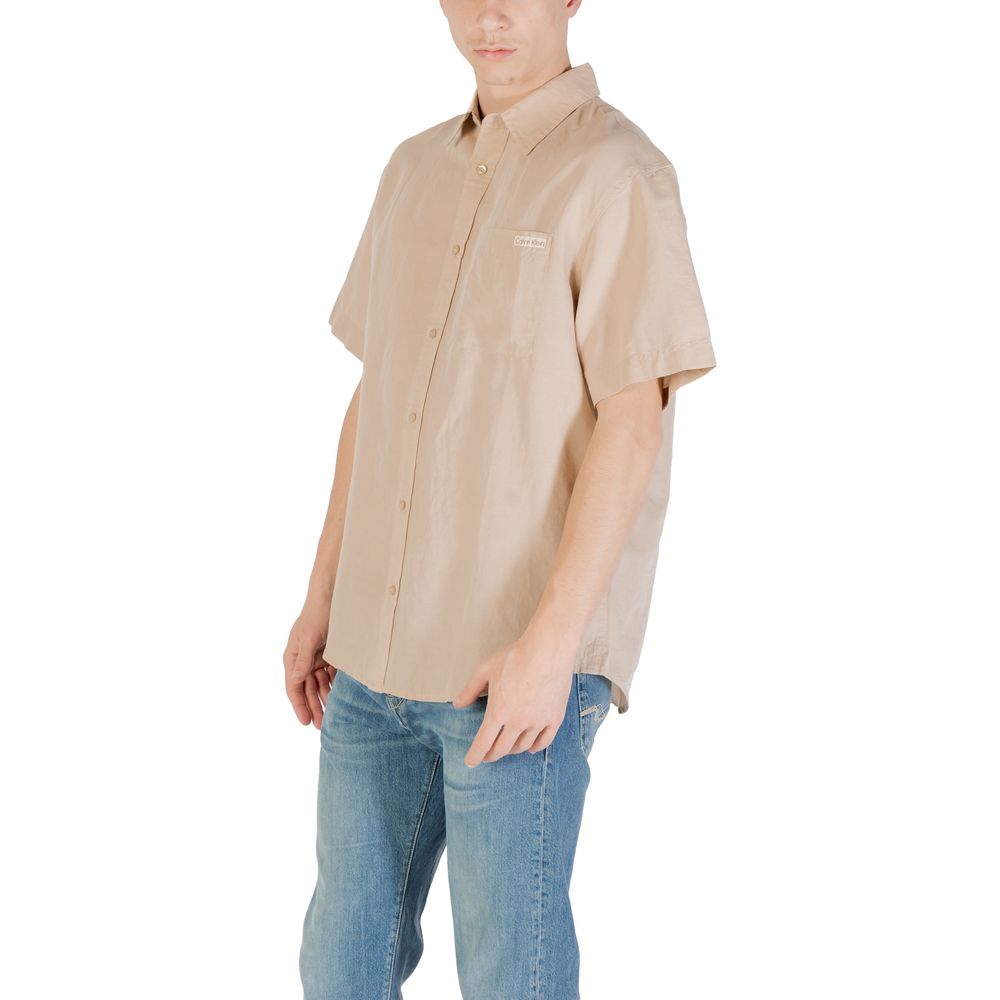 Calvin Klein Jeans Beige Linen Short Sleeve Shirt