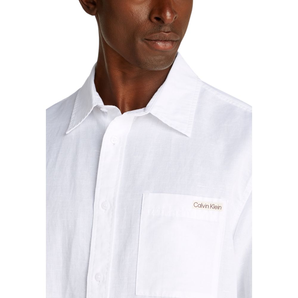 Calvin Klein Jeans White Linen Short Sleeve Shirt