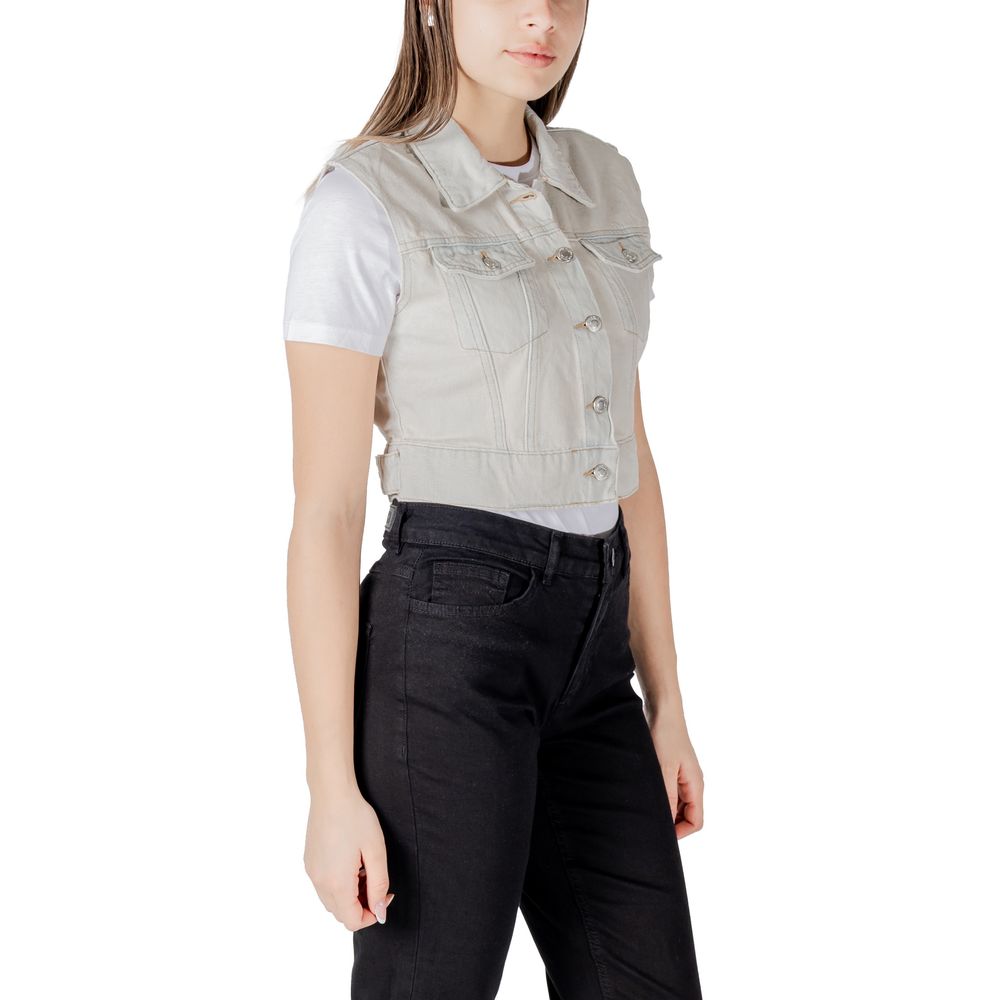 Only Light Blue Cotton Sleeveless Jacket