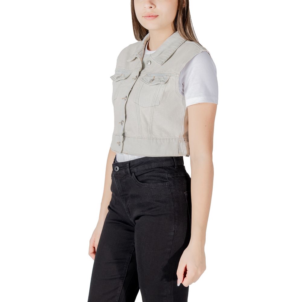 Only Light Blue Cotton Sleeveless Jacket