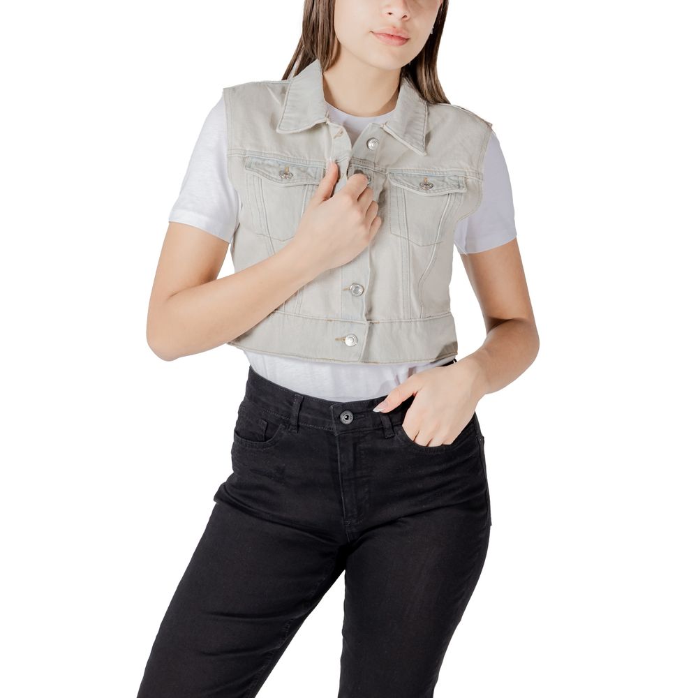 Only Light Blue Cotton Sleeveless Jacket