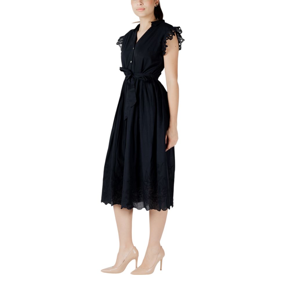 Vila Clothes Black Cotton Midi Dress - Vianglassi V-Neck S/L
