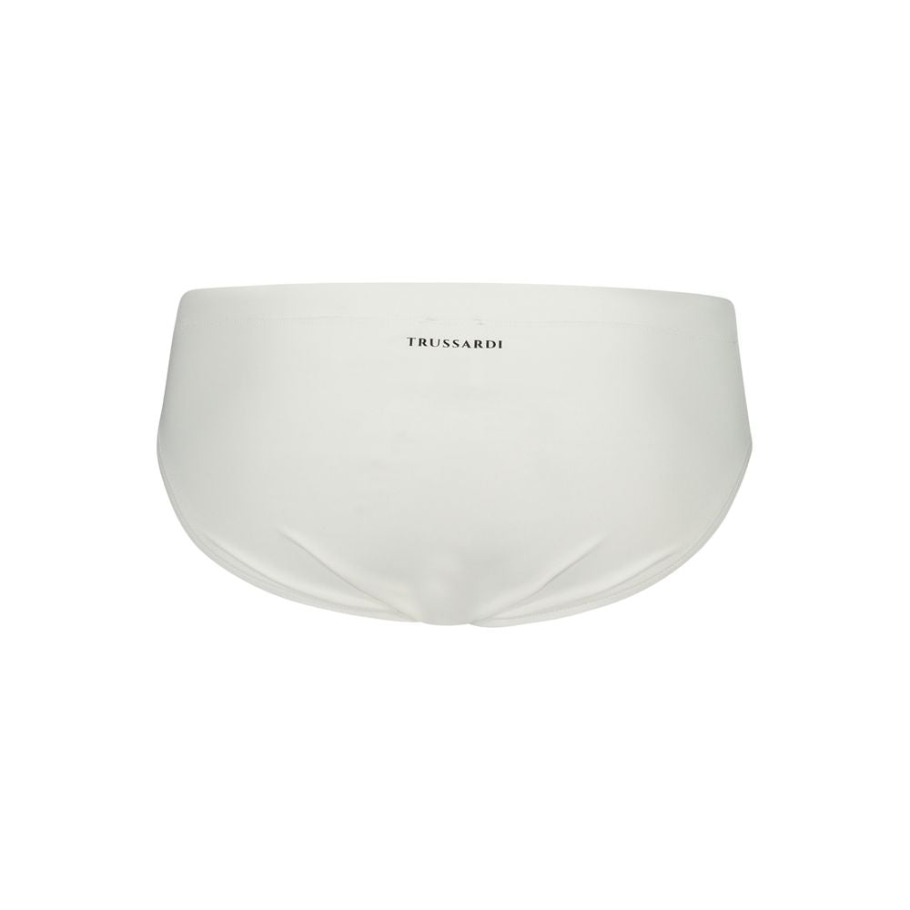 Trussardi White Elastane Swimwear - Beach Briefs with Ouroboro Logo