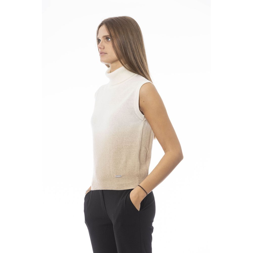 Baldinini Trend White Wool Sleeveless Turtleneck Vest