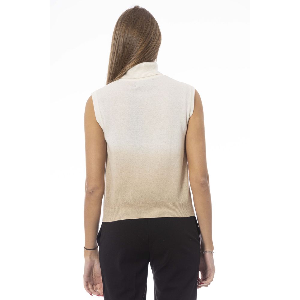 Baldinini Trend White Wool Sleeveless Turtleneck Vest