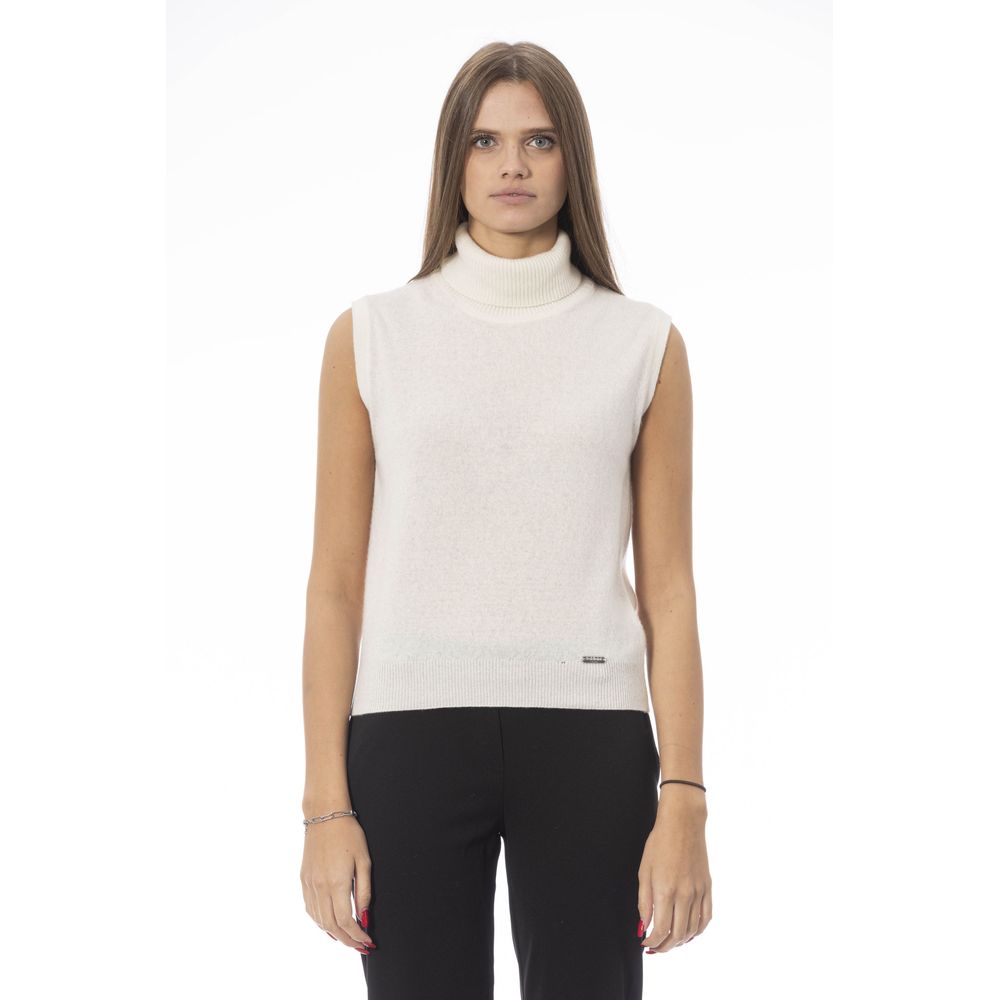 Baldinini Trend White Wool Sleeveless Turtleneck Vest