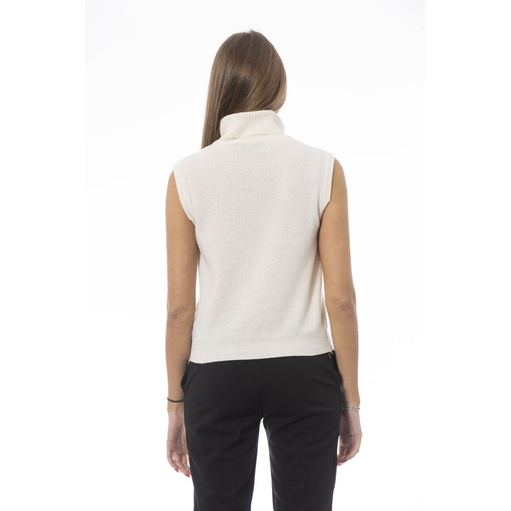 Baldinini Trend White Wool Sleeveless Turtleneck Vest