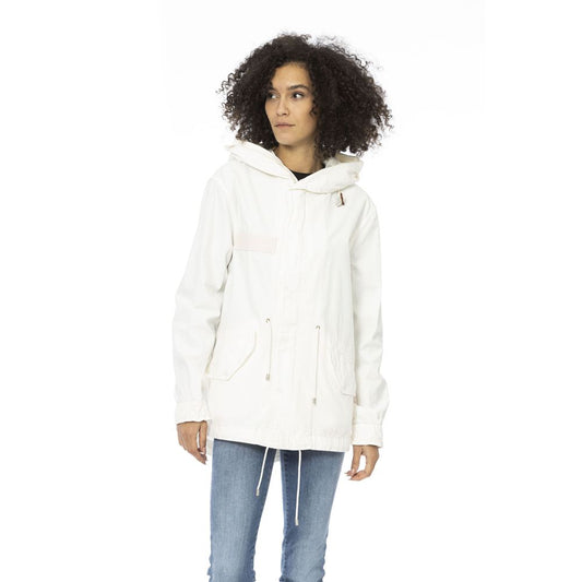 Mr&Mrs Italy White Cotton Jacket & Coat - Short Parka with Adjustable Features