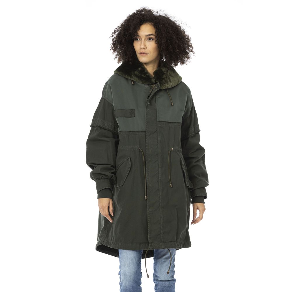 Mr&Mrs Italy Green Cotton Long Parka with Fur Hood