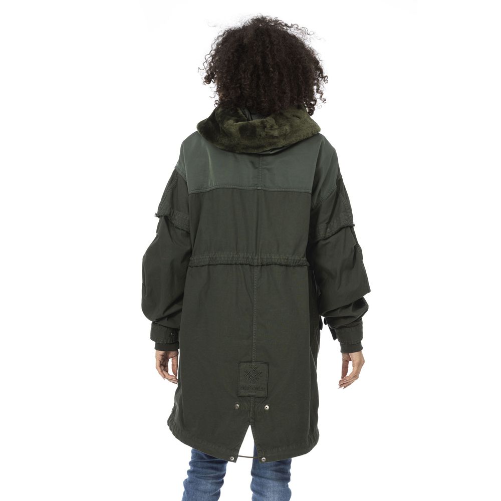 Mr&Mrs Italy Green Cotton Long Parka with Fur Hood