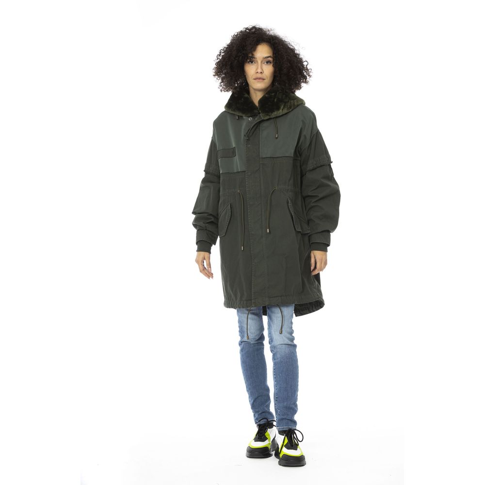 Mr&Mrs Italy Green Cotton Long Parka with Fur Hood