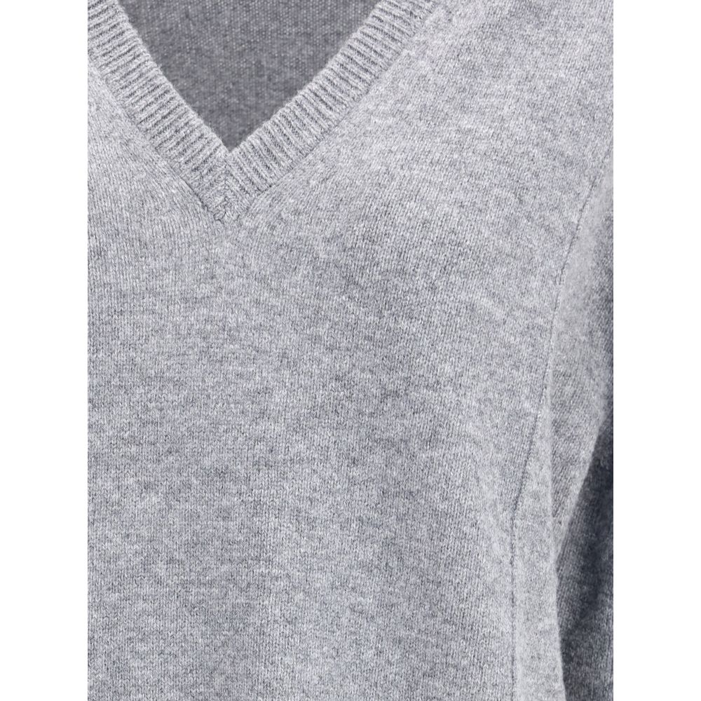 Jil Sander Oversize V-Neck Sweater in Wool and Cashmere Blend