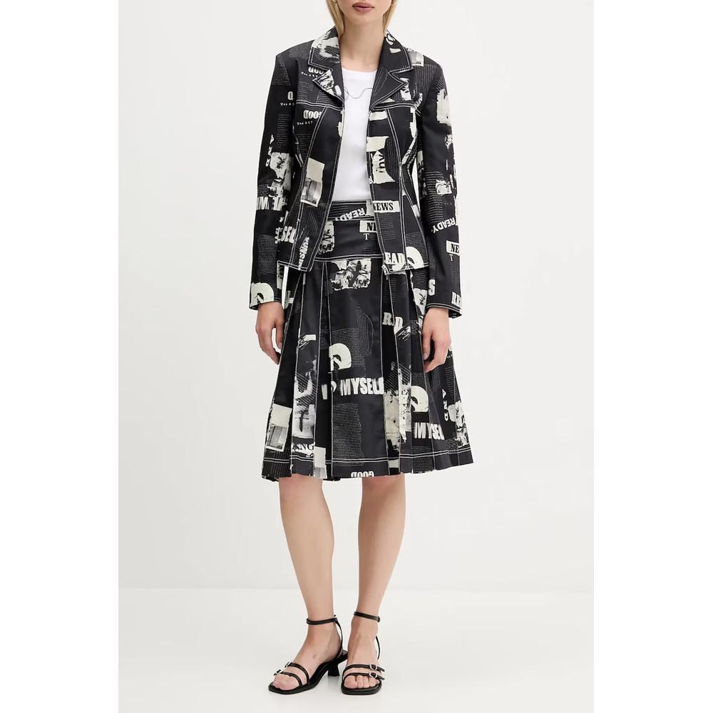 Desigual Black Midi Pleated Newspaper Print Skirt