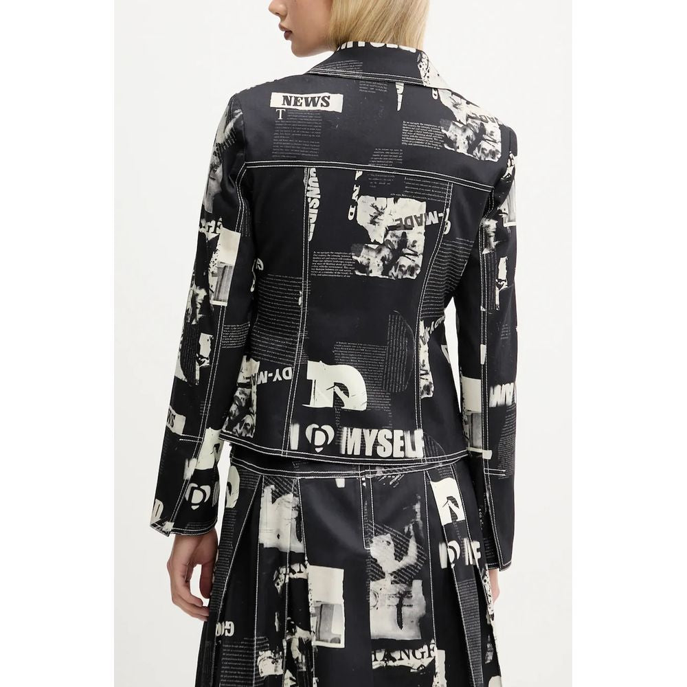 Desigual Black Cotton Sports Jacket with Newspaper Design
