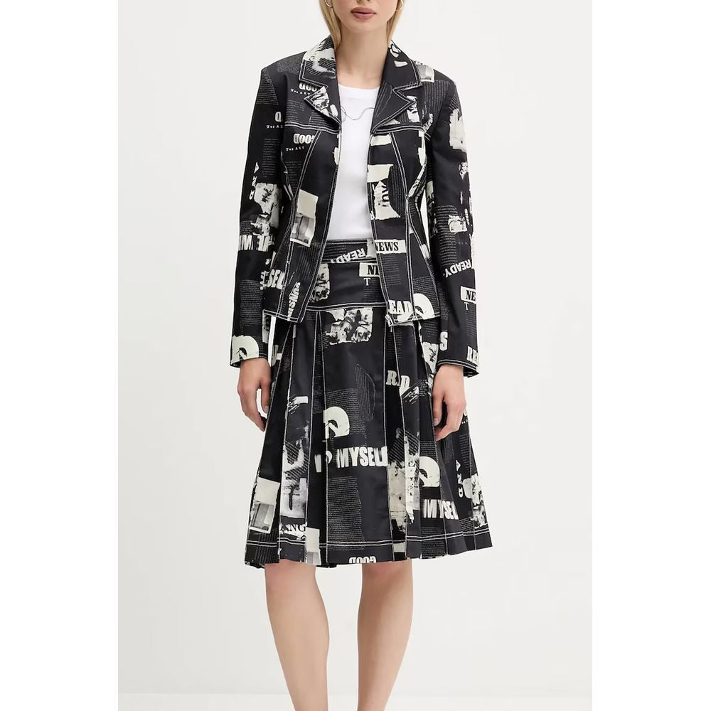 Desigual Black Cotton Sports Jacket with Newspaper Design