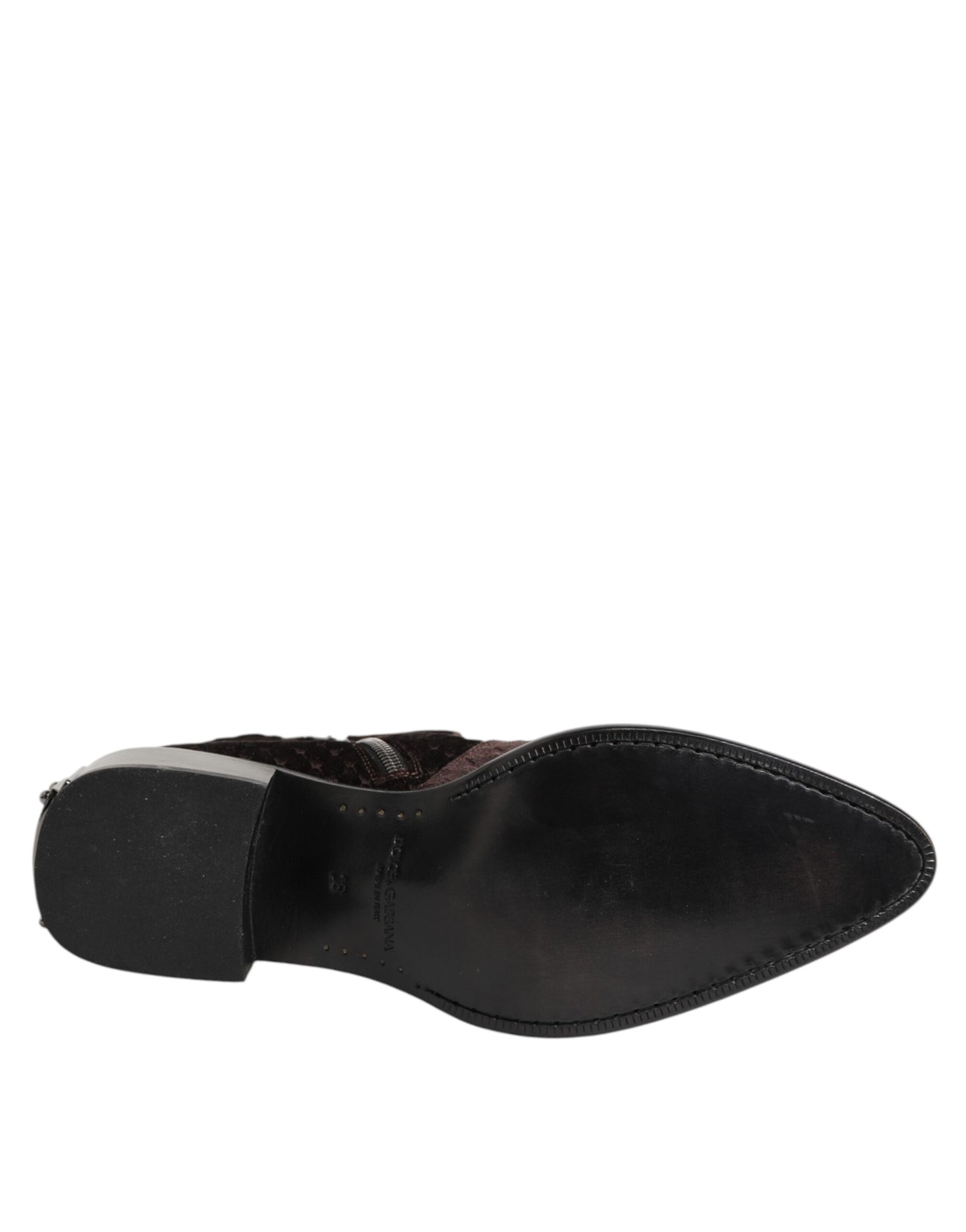 Dolce & Gabbana Brown Cotton Velvet Mid Calf Boots