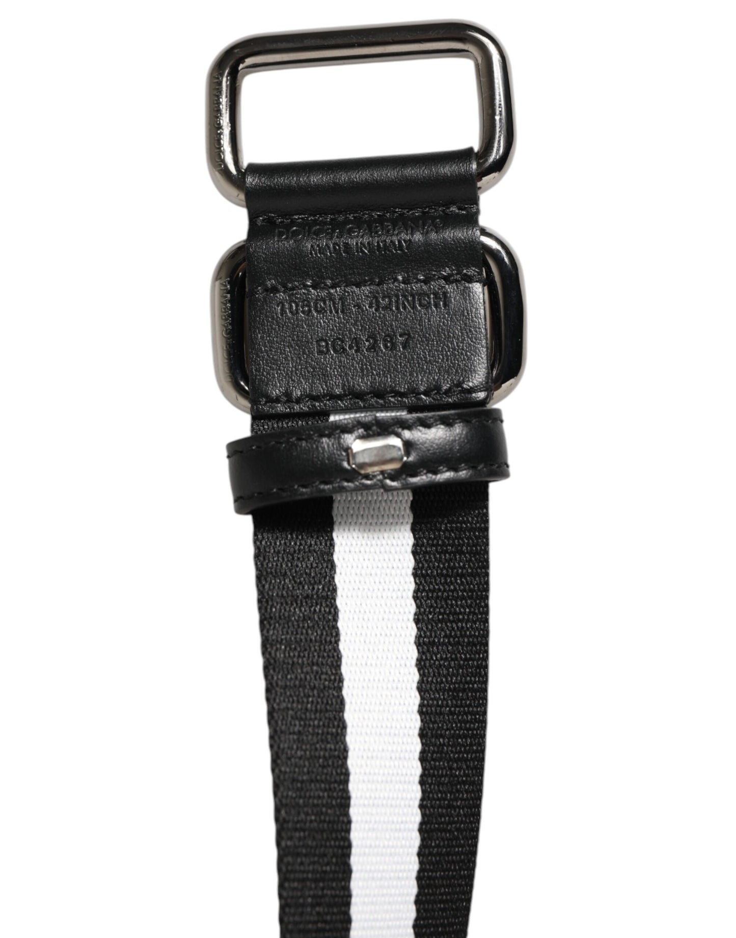 Dolce & Gabbana Black White Striped Metal Buckle Men's Belt