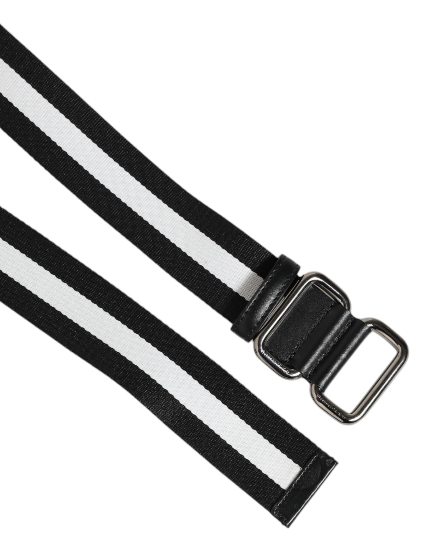 Dolce & Gabbana Black White Striped Metal Buckle Men's Belt