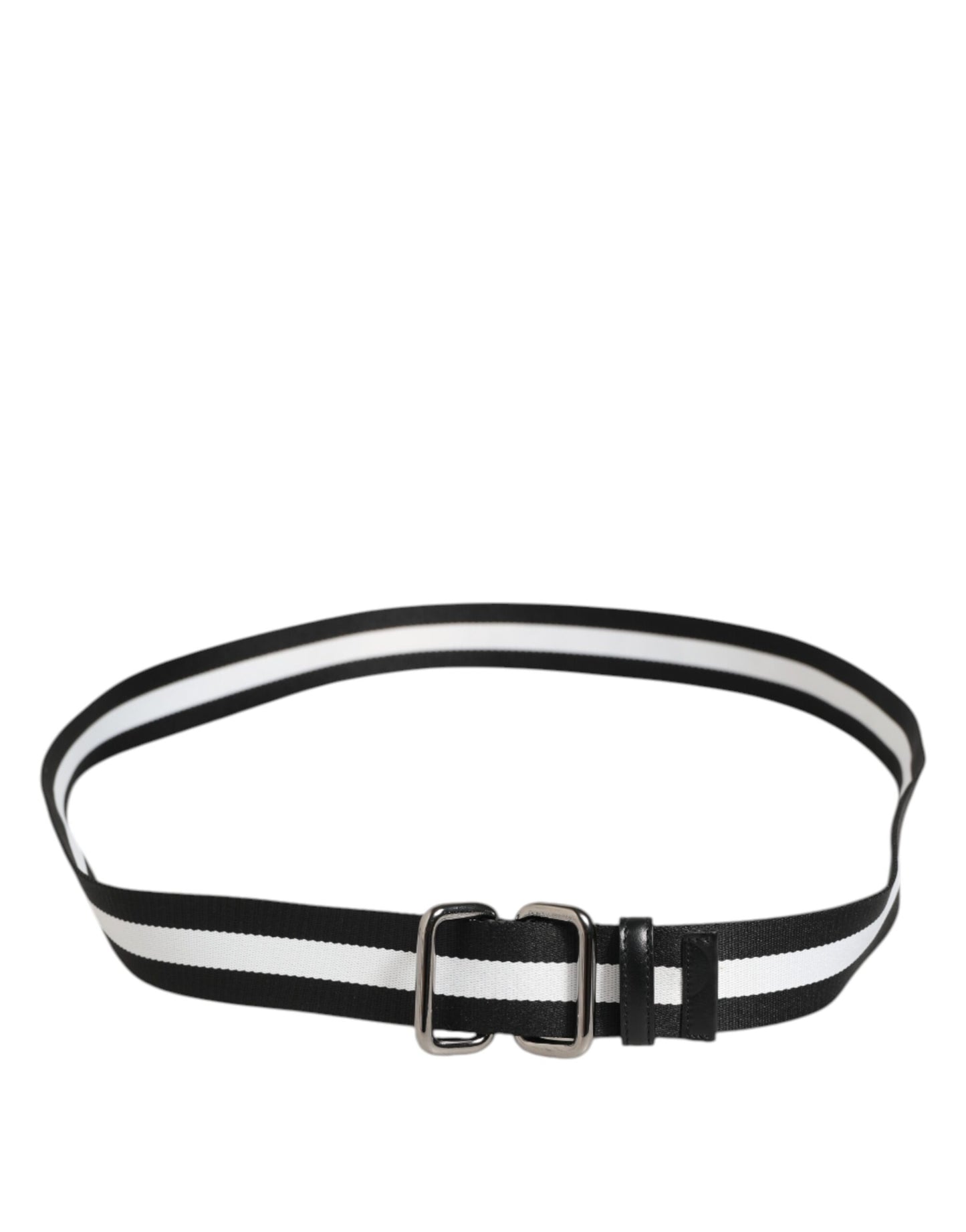 Dolce & Gabbana Black White Striped Metal Buckle Men's Belt