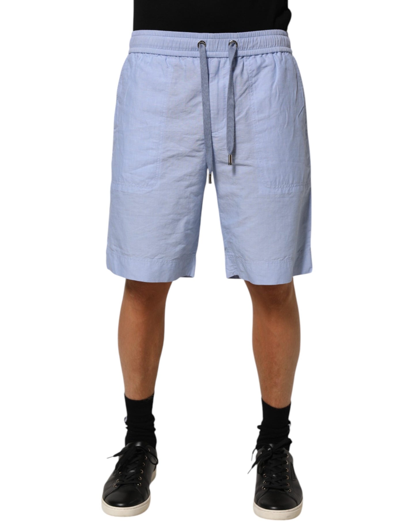 Dolce & Gabbana Light Blue Linen Mid Waist Men's Bermuda Shorts