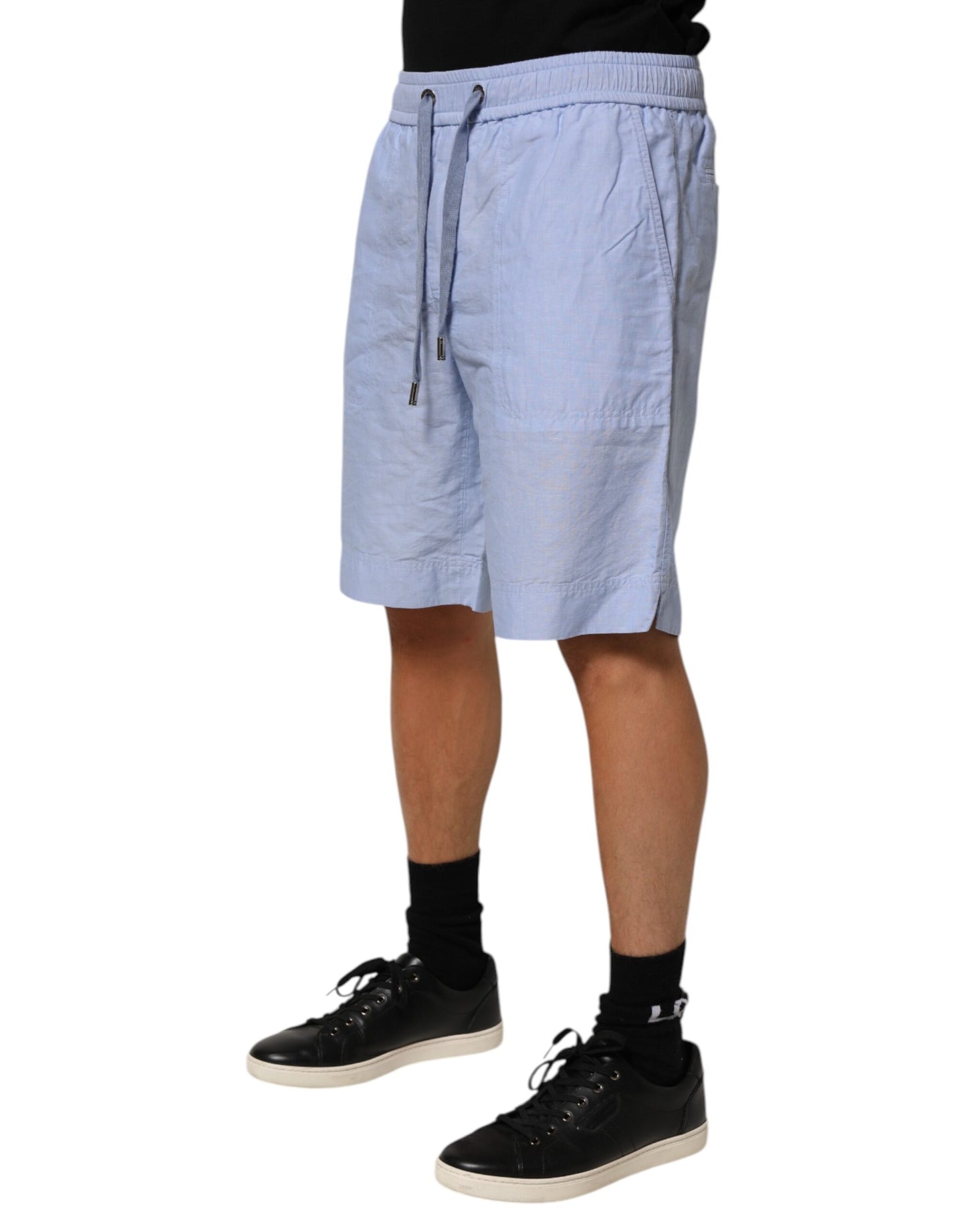 Dolce & Gabbana Light Blue Linen Mid Waist Men's Bermuda Shorts