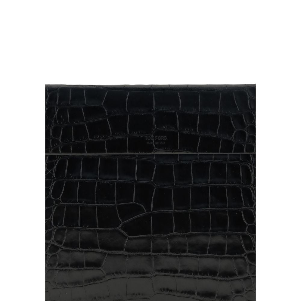 Tom Ford Black Crocodile Print Leather Pouch