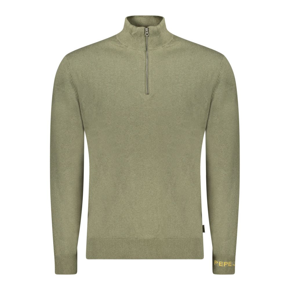 Pepe Jeans Green Cotton Sweater with Half Zip