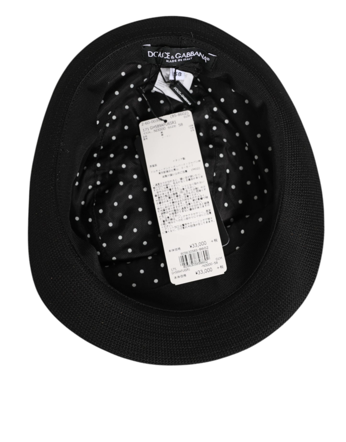 Dolce & Gabbana Black Cotton Polka Dot Lining Fedora Hat