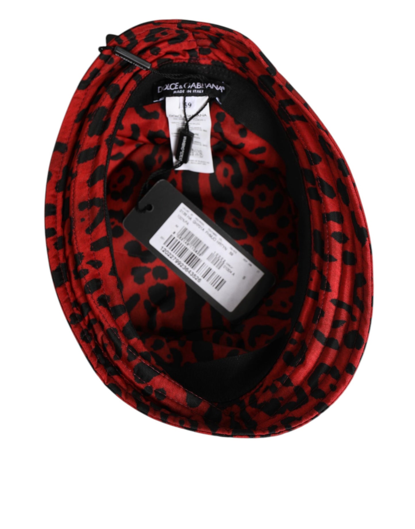 Dolce & Gabbana Red Black Nylon Leopard Print Bucket Hat for Men