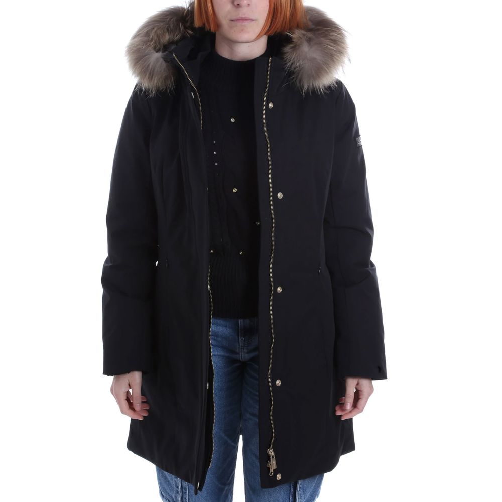 Yes Zee Black Nylon Jackets & Coat with Removable Fur Hood