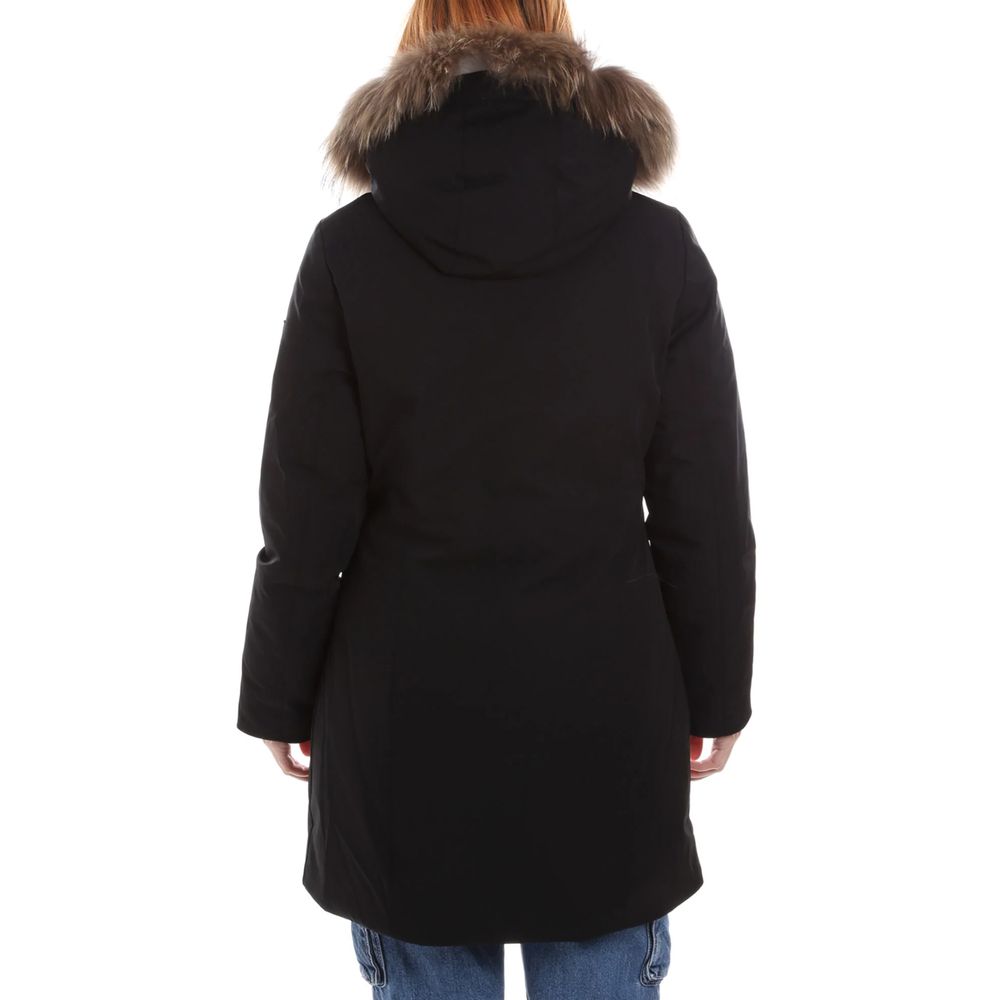 Yes Zee Black Nylon Jackets & Coat with Removable Fur Hood