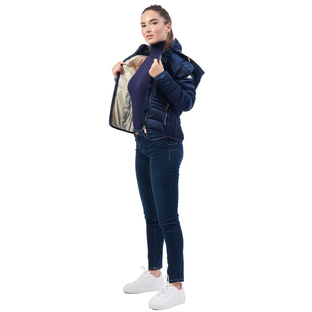 Yes Zee Blue Polyester Jacket with Removable Hood
