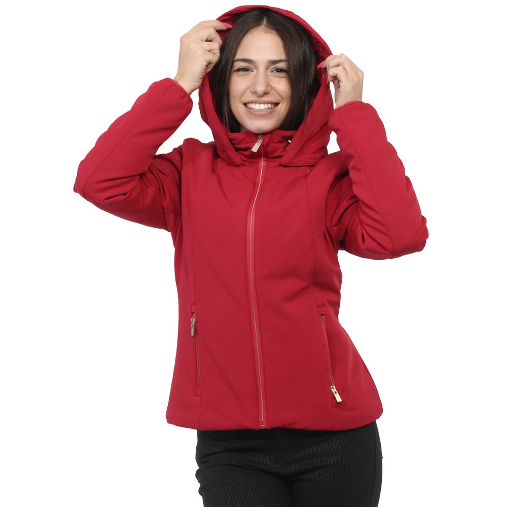 Yes Zee Red Nylon Padded Jacket with Removable Hood
