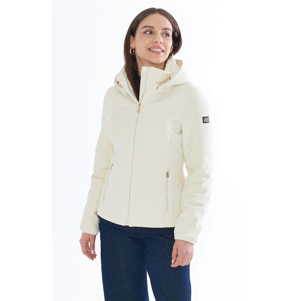 Yes Zee White Nylon Padded Jacket with Removable Hood