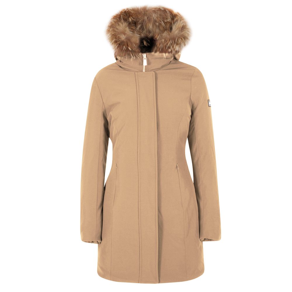 Yes Zee Brown Nylon Jacket with Removable Fur Hood