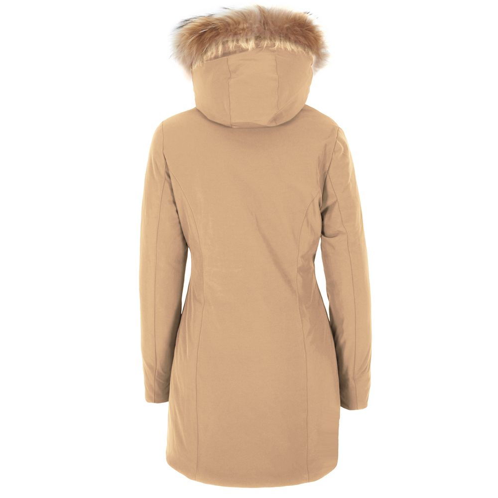 Yes Zee Brown Nylon Jacket with Removable Fur Hood