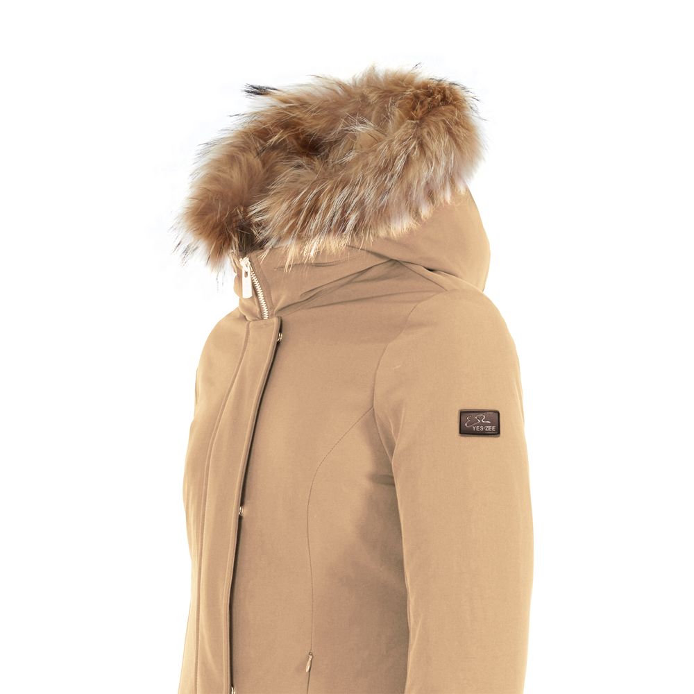 Yes Zee Brown Nylon Jacket with Removable Fur Hood