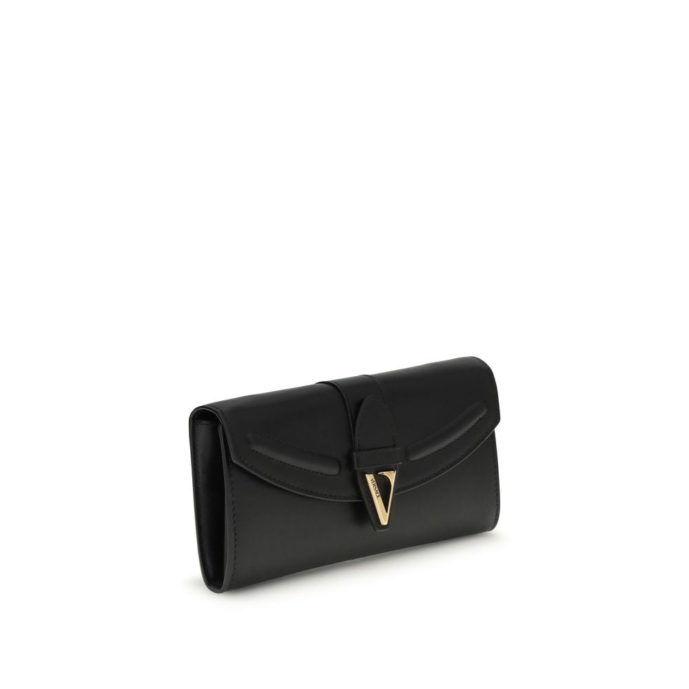 Versace Black Chain Wallet in Garnet Calfskin
