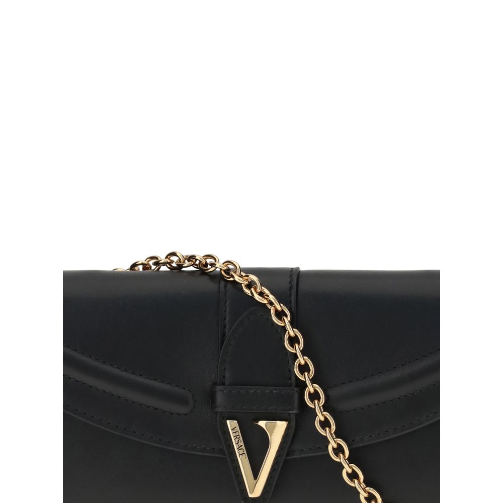 Versace Black Chain Wallet in Garnet Calfskin