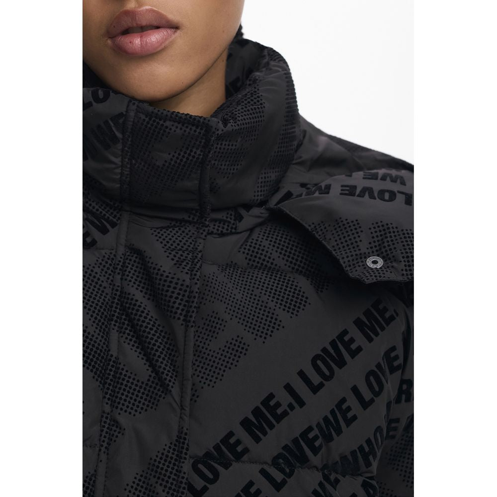 Desigual Black Flocked Hooded Puffer Jacket for Women