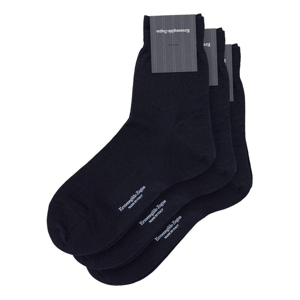 ZEGNA Navy Blue Wool Sock 3-Pack