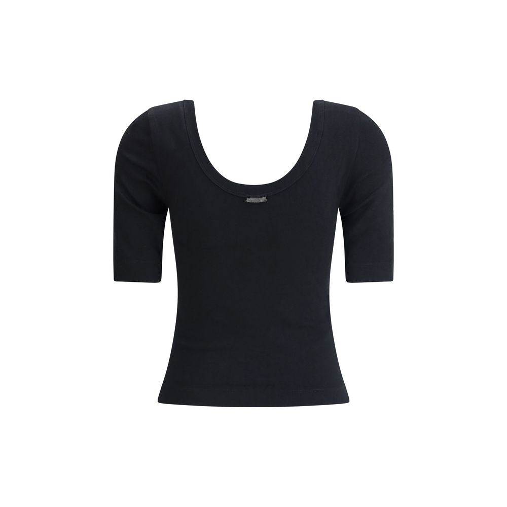 Brunello Cucinelli Elegant Cotton Top with Wide Neckline