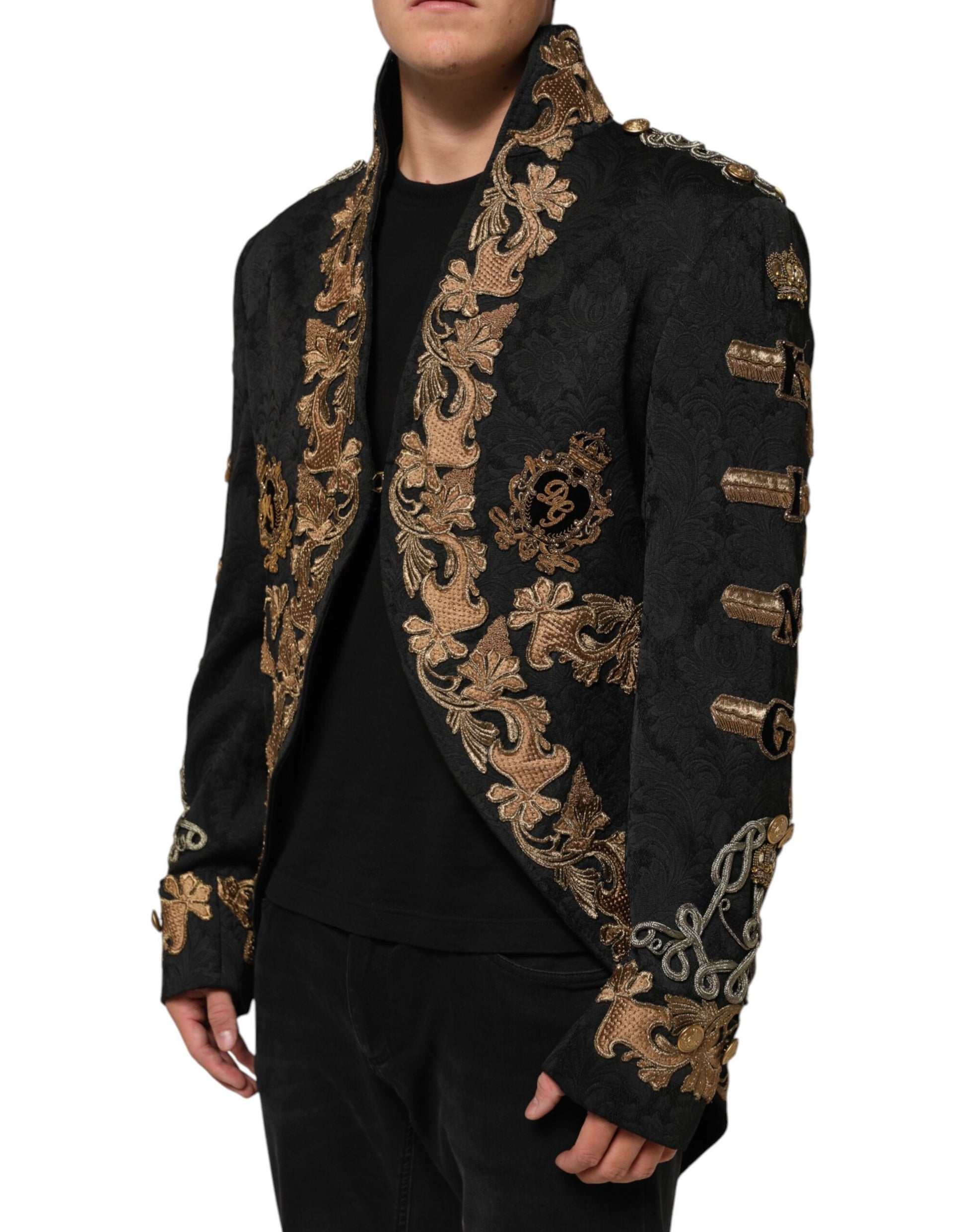 Dolce & Gabbana Black Brocade Embroidery Men's Coat Jacket