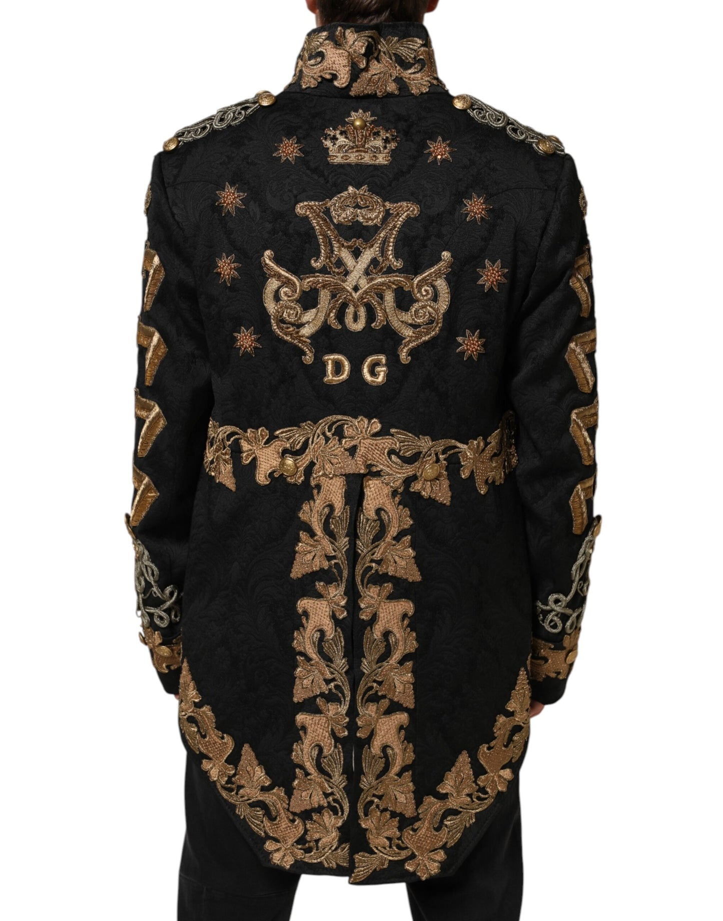 Dolce & Gabbana Black Brocade Embroidery Men's Coat Jacket