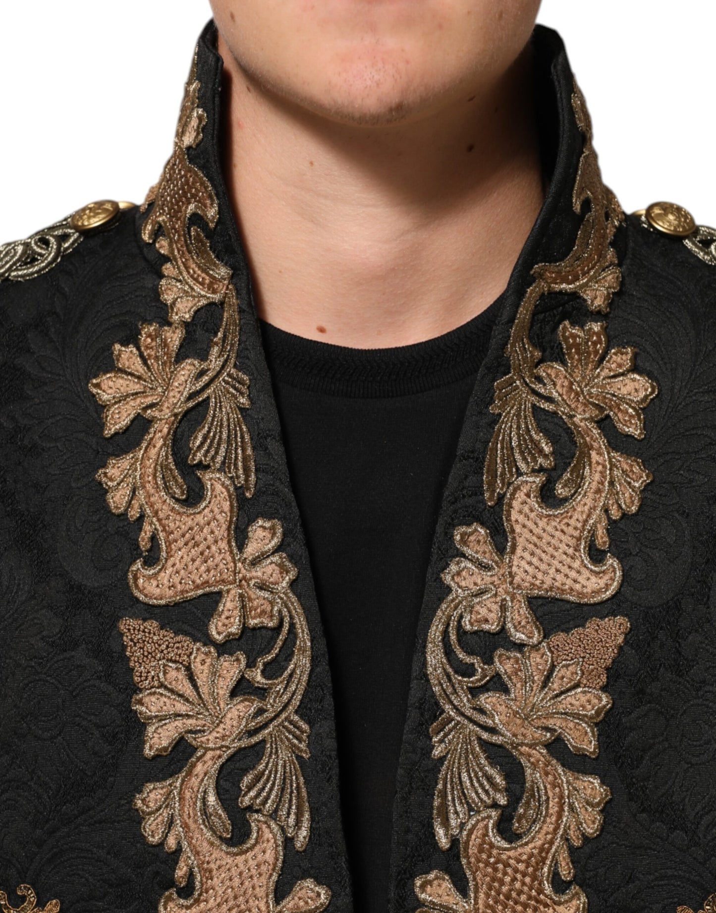 Dolce & Gabbana Black Brocade Embroidery Men's Coat Jacket