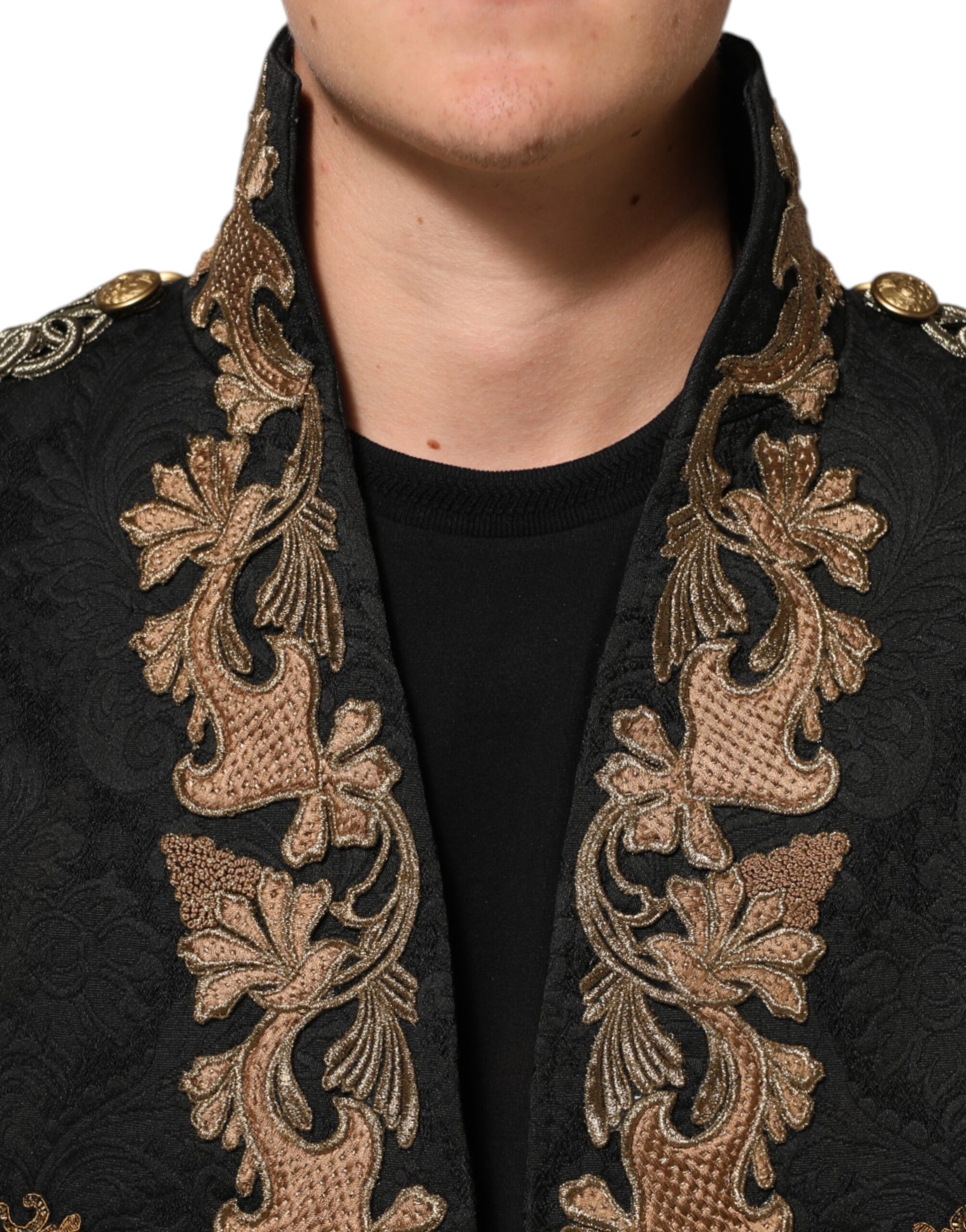 Dolce & Gabbana Black Brocade Embroidery Men's Coat Jacket